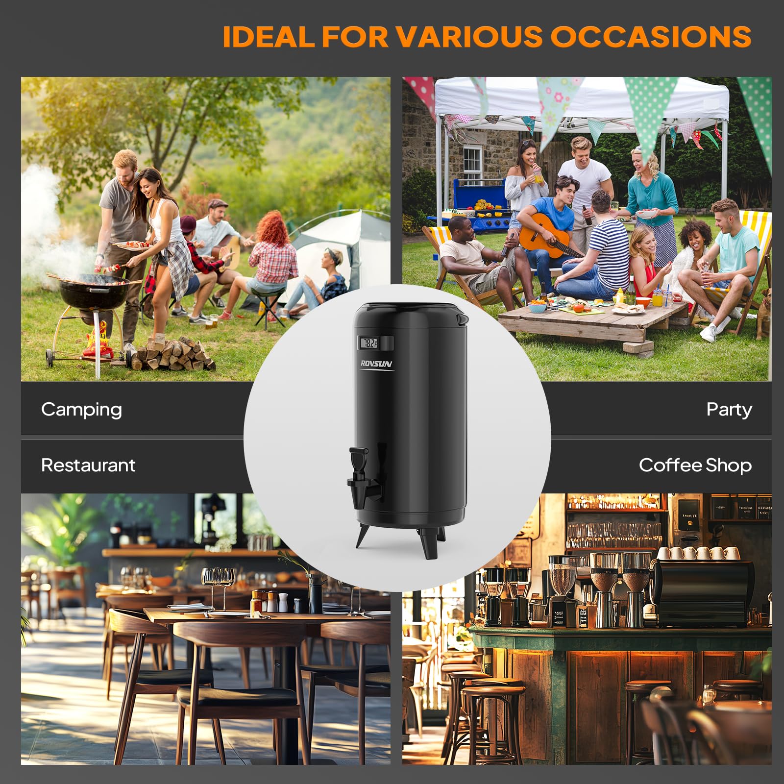 ROVSUN 3.2 Gallon Stainless Steel Insulated Beverage Dispenser Black