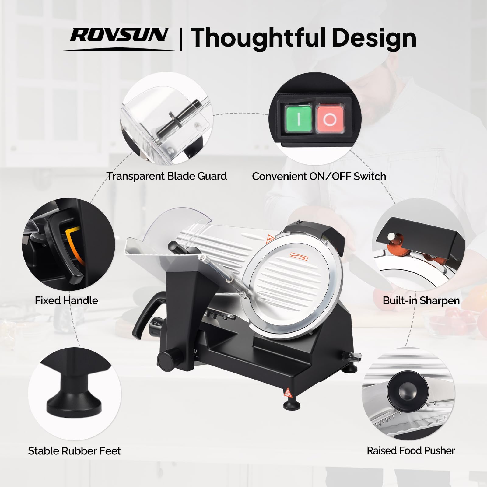 ROVSUN 8" 300W 110V Manual Gravity Feed Meat Slicer Black