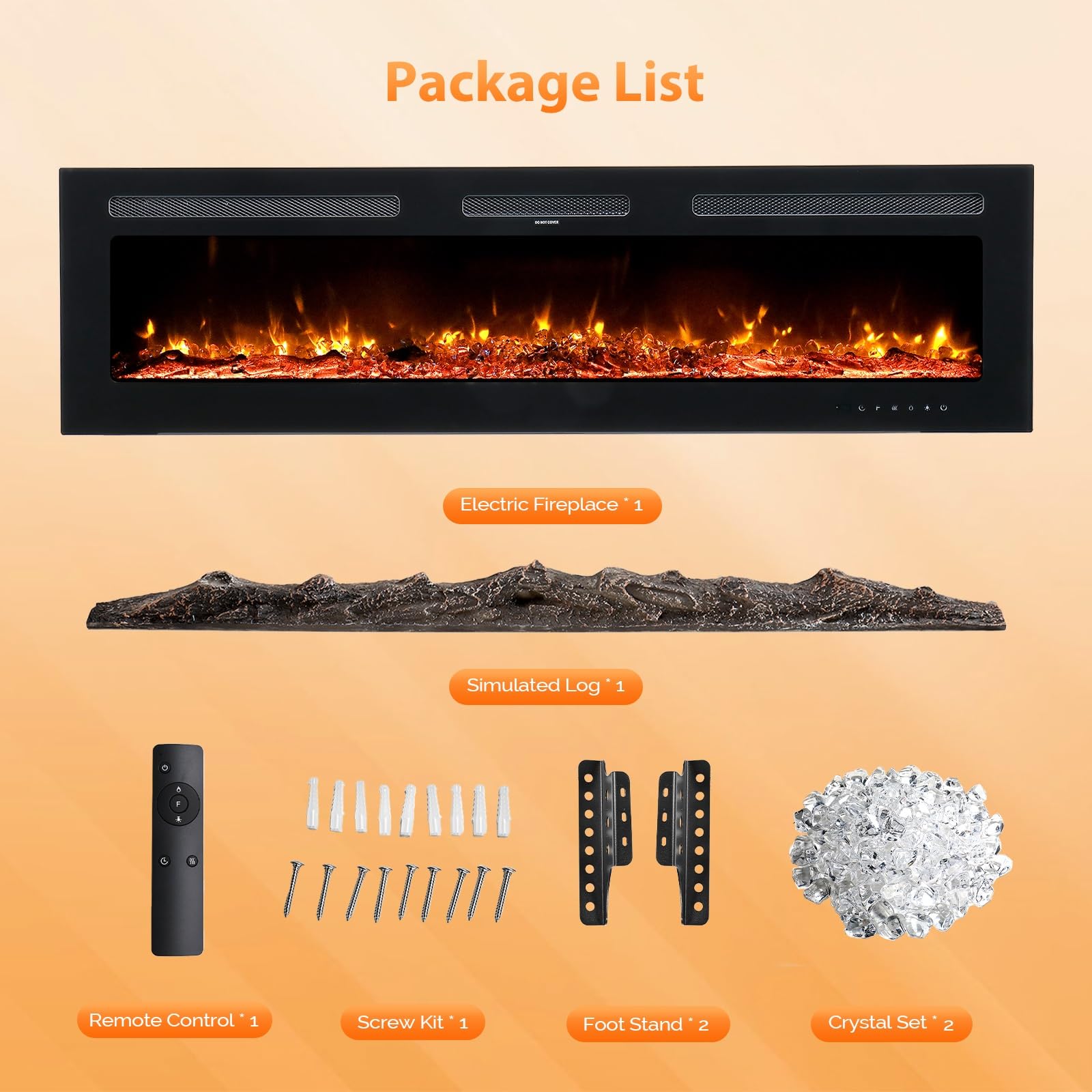 ROVSUN 60'' 1500W 120V 3-in-1 Electric Fireplace with Remote & APP