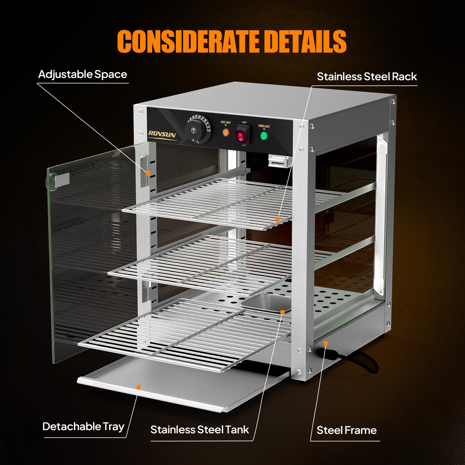 ROVSUN 3-Tier 15" 800W 110V Food Warmer Cabinet for Pizza, Pretzel