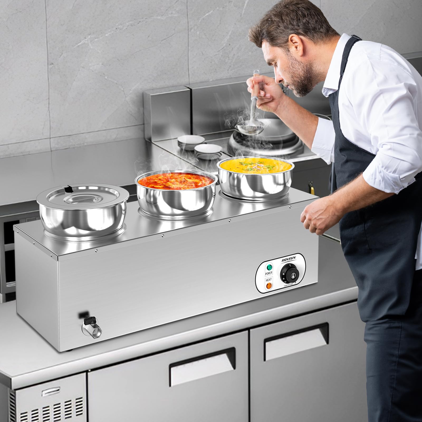 ROVSUN 22 QT 1,200W 110V Electric Soup Warmer Steam Table Countertop