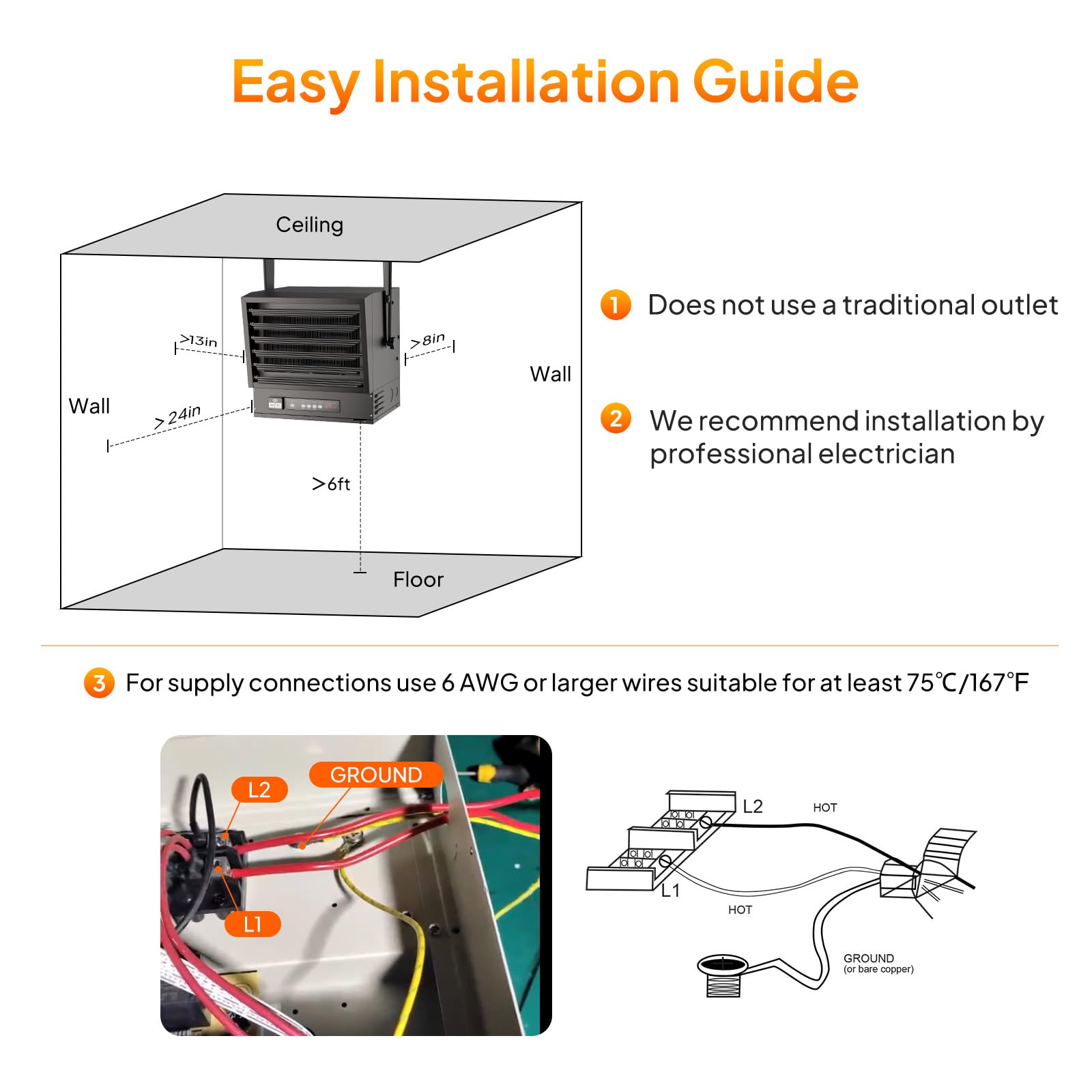 ROVSUN 10,000W 240V Electric Garage Heater with Remote & APP Control