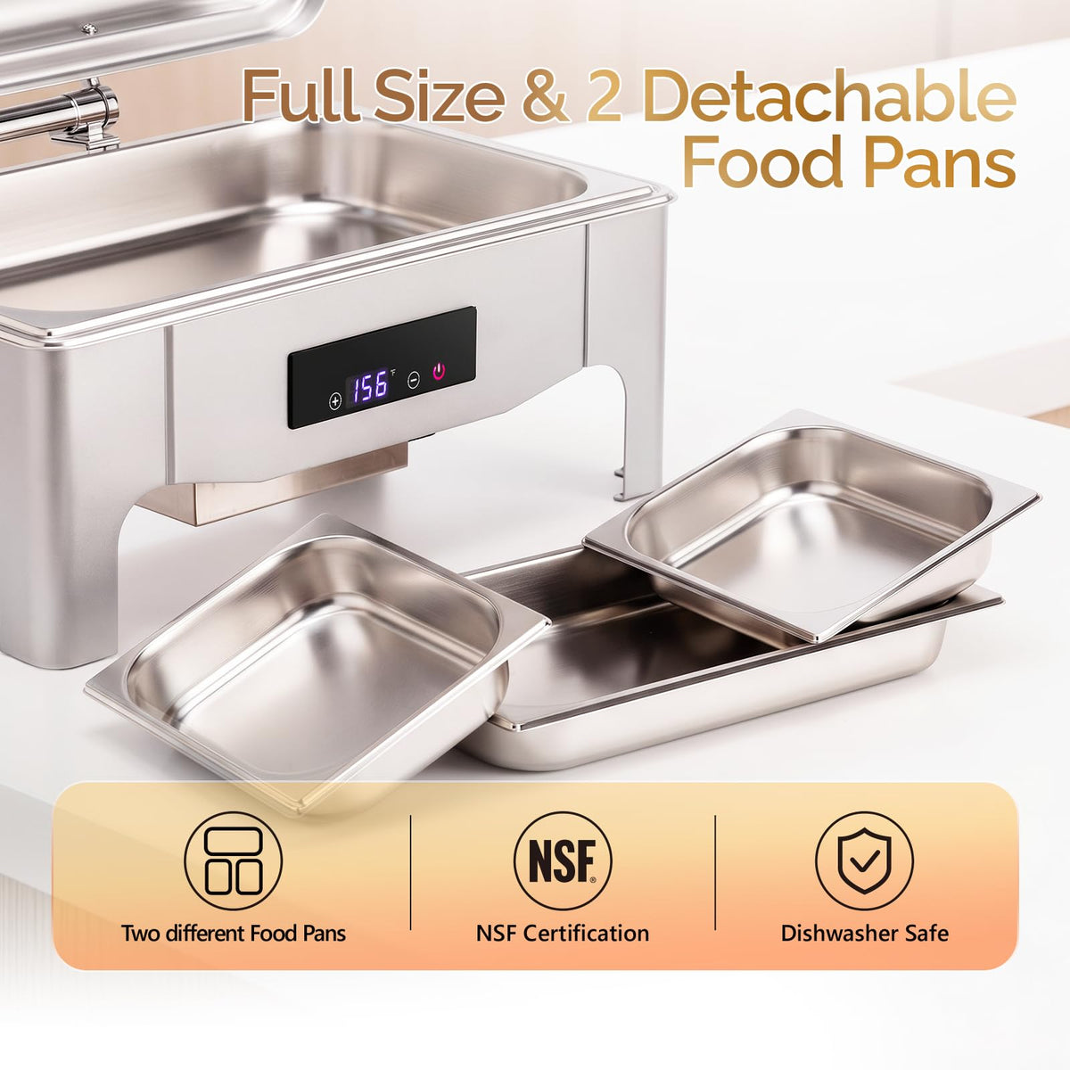 ROVSUN 9 QT Electric Silver Chafing Dish Buffet Set with Temp Display