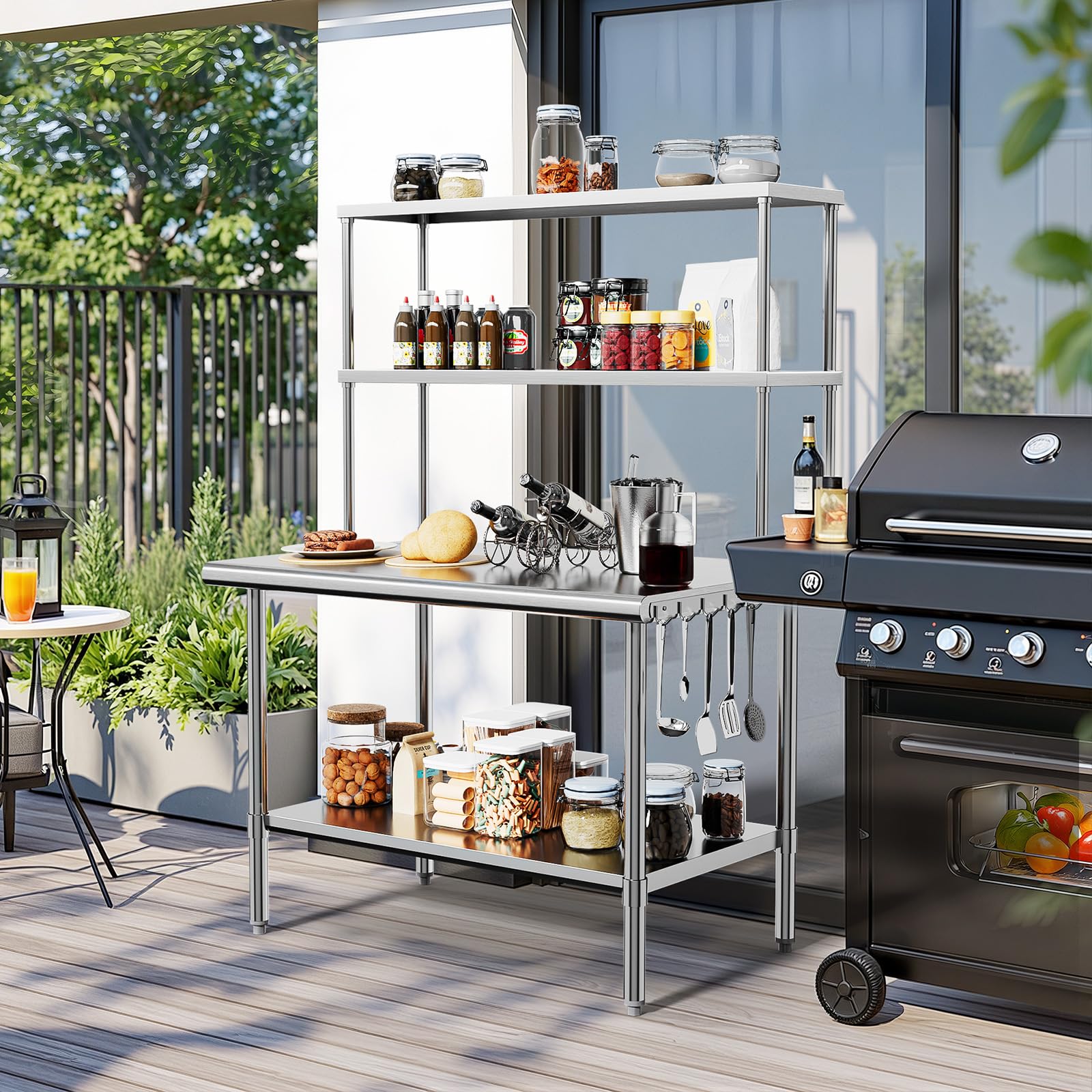ROVSUN 48" X 30" Stainless Steel Table with Overshelves