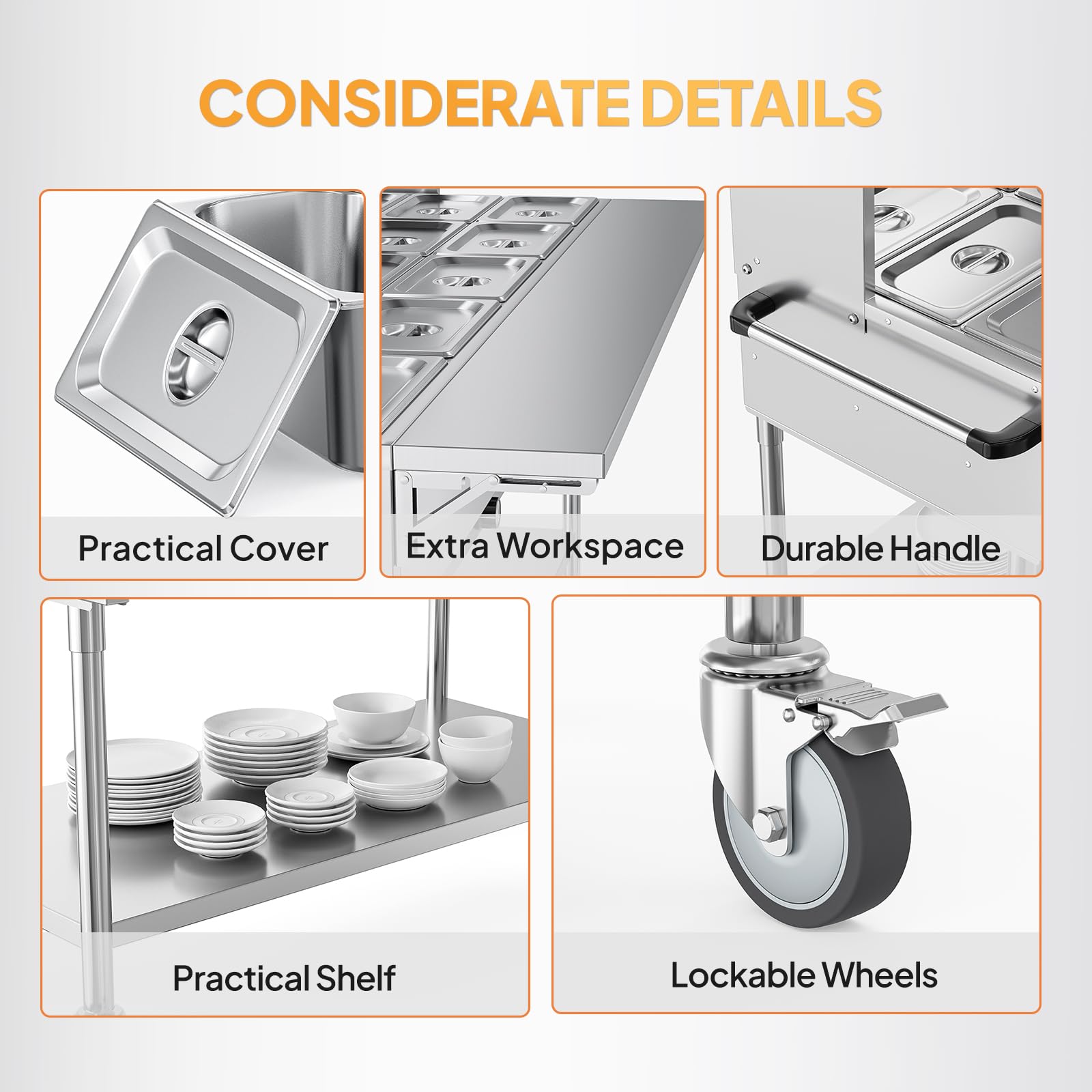ROVSUN 120 QT 15-Pan Electric Steam Table with Independent Temp Control