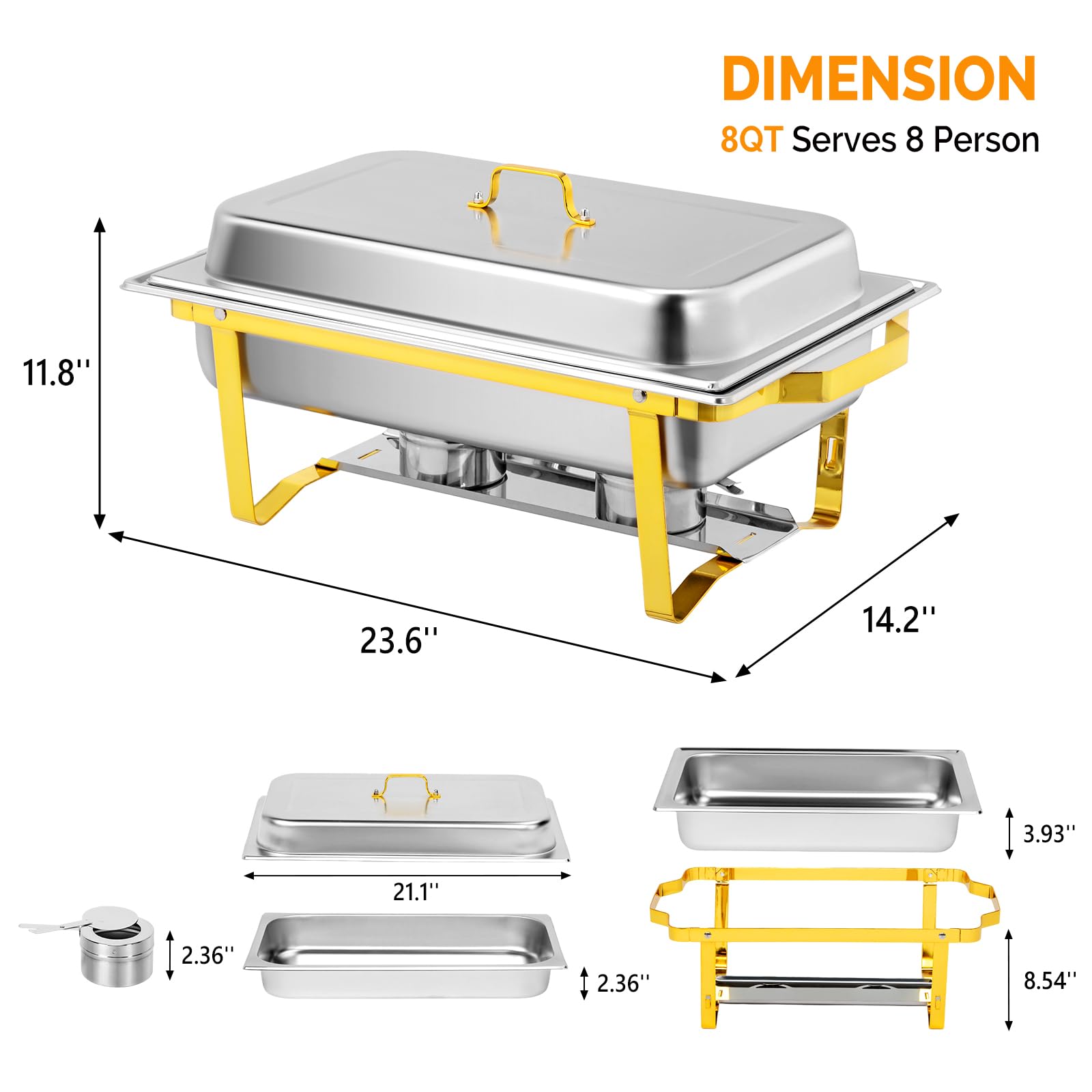 ROVSUN 9 QT Rectangle Gold Chafing Dish Set with Full Size Pans