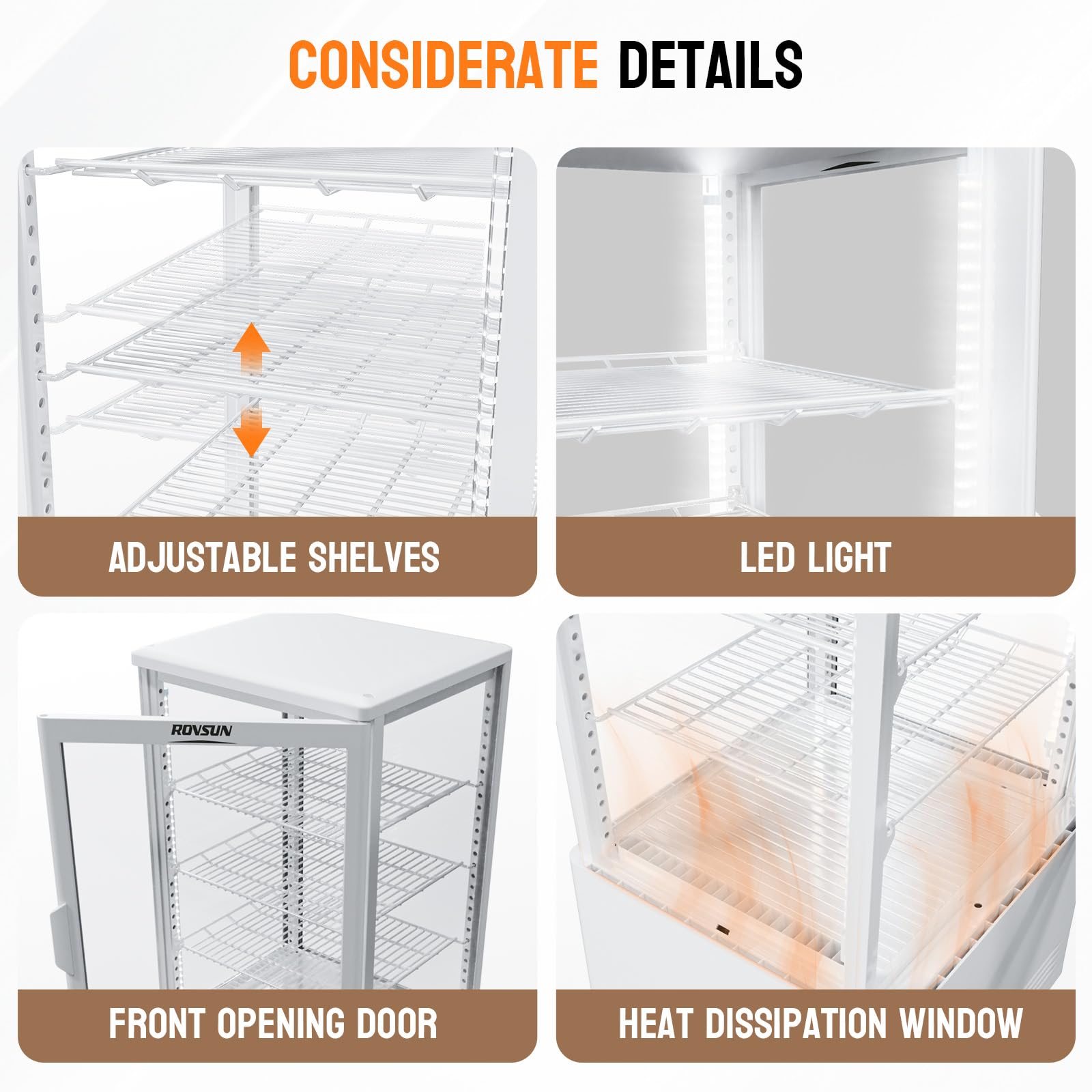 ROVSUN 18" 3 Cu.Ft. Four-Sided White Refrigerated Countertop Bakery Display Case