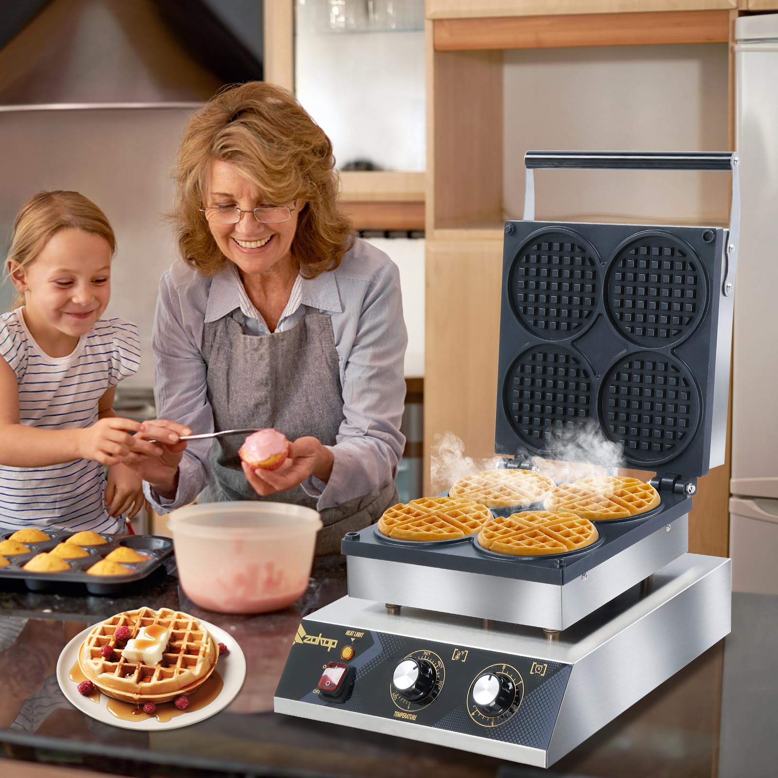 4 Grids 1750W 110V Electric Non-Stick Belgian Waffle Maker