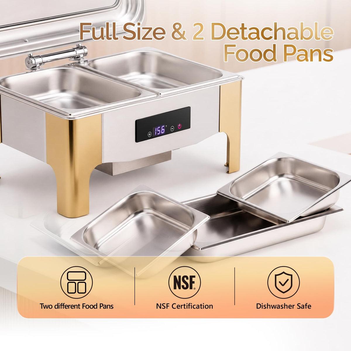 ROVSUN 9 QT Electric Silver-Gold Chafing Dish Buffet Set with Temp Display