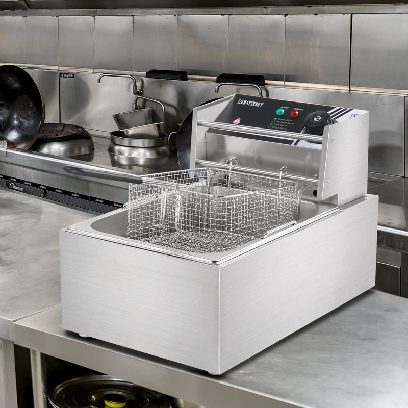 ROVSUN 11.4QT 110V 2500W Single Electric Deep Fryer Countertop with Basket Temperature Adjustable