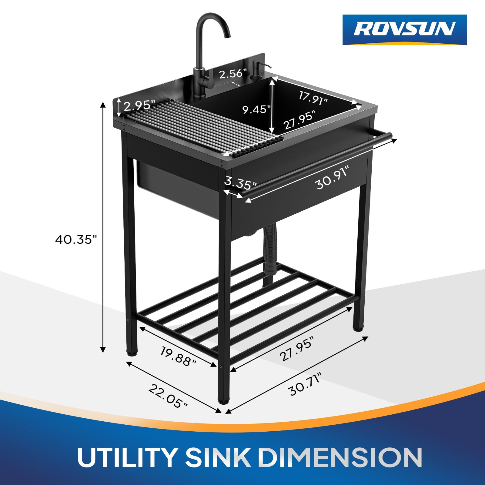 ROVSUN 31" x 22" Stainless Steel Utility Sink with Faucet & Draining Rack