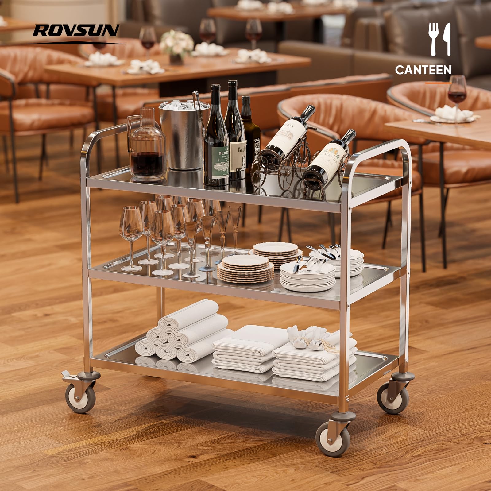 3-Tier 37" x 19" 330 lb. Capacity Stainless Steel Utility Cart
