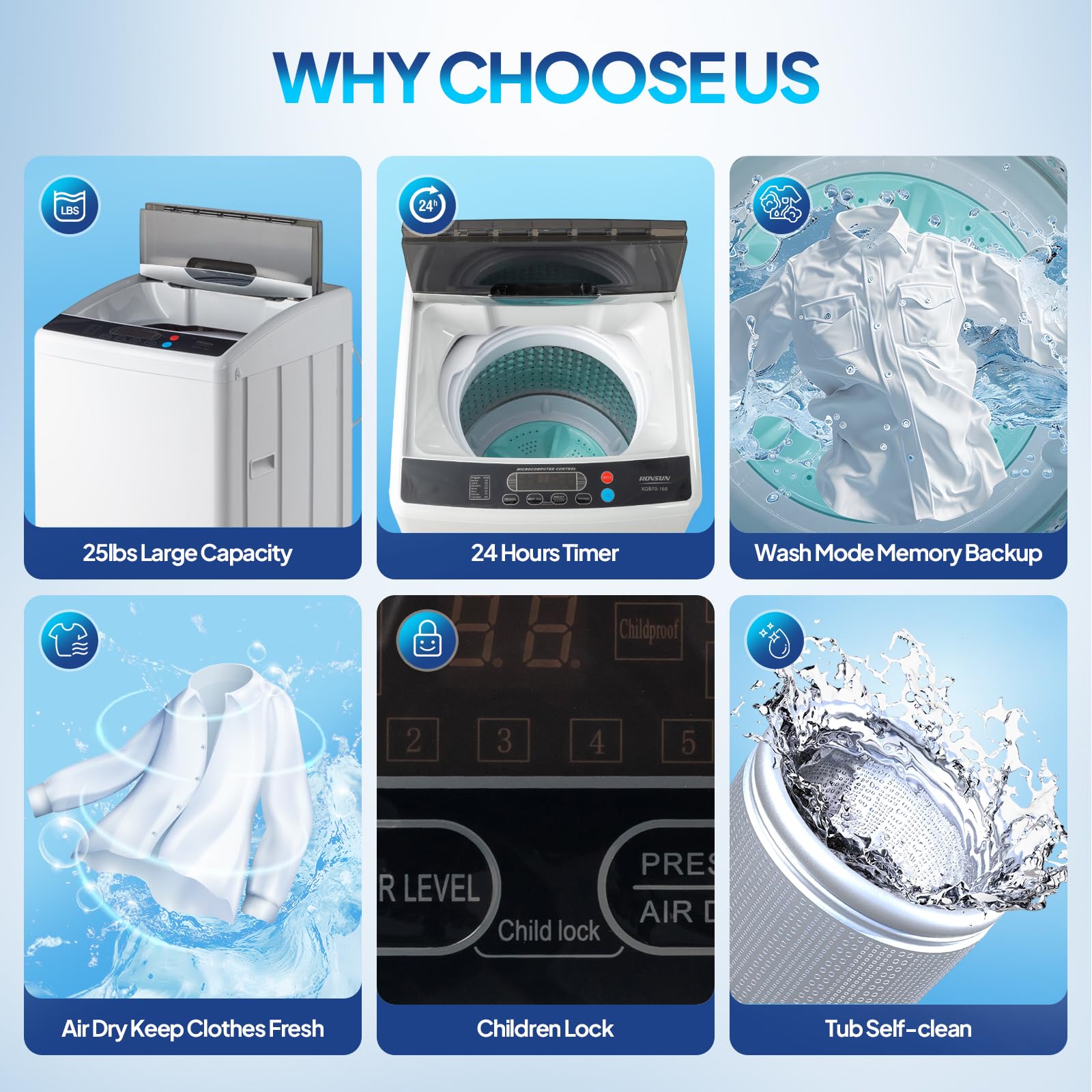 ROVSUN 25LBS Full-Automatic Washing Machine and 3.5CuFt Portable Clothes Dryer Set, Compact Laundry Washer and Dryer Combo Set with Stainless Steel Inner Tub, for Apartment, Dorms, Home