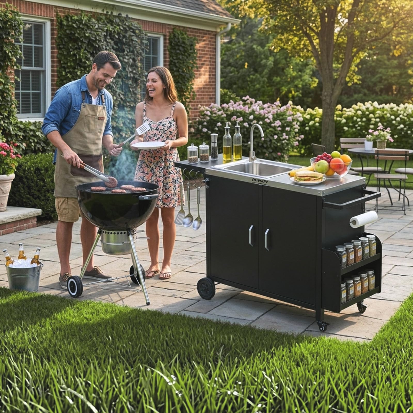 ROVSUN 55" Outdoor Grill Cart with Sink
