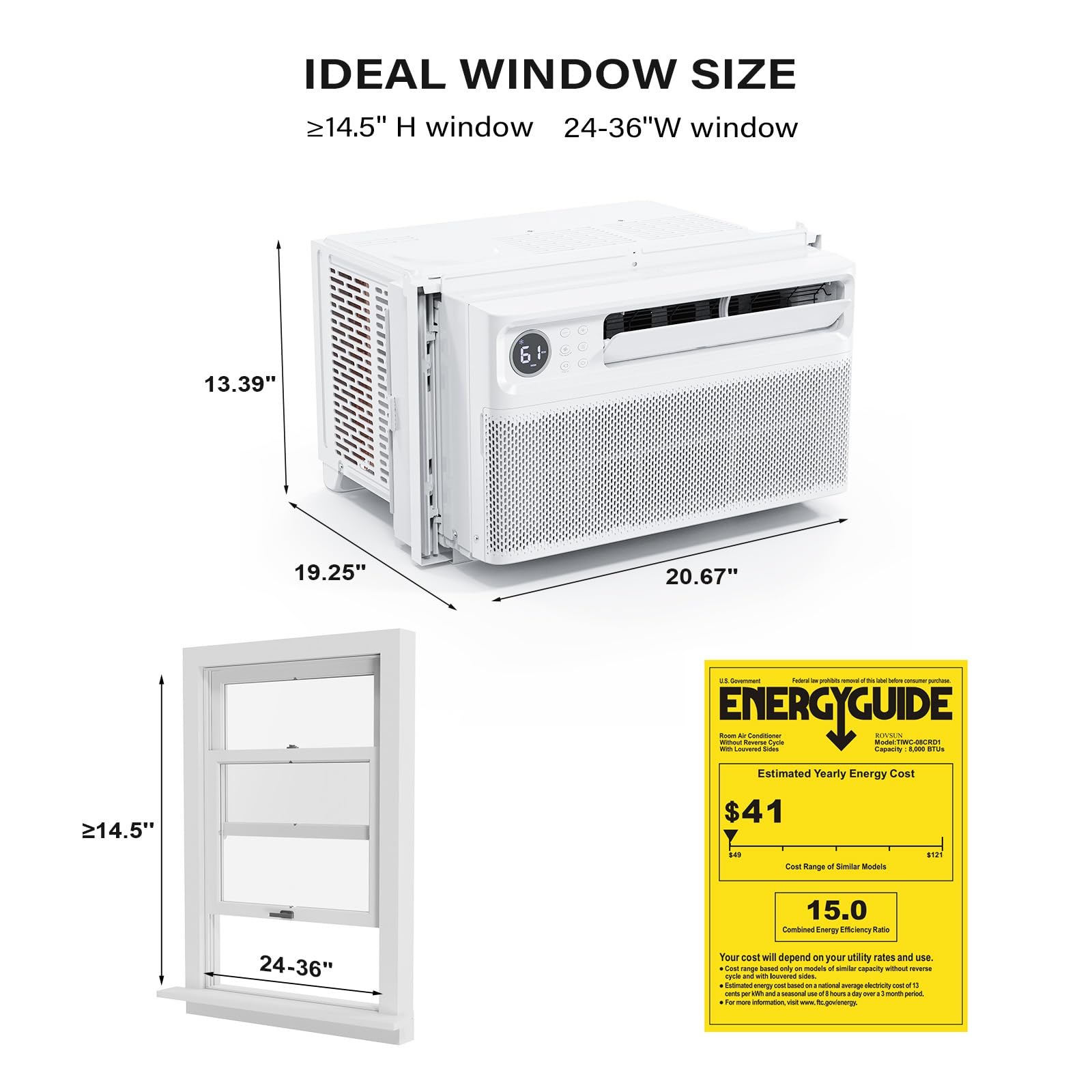 ROVSUN 8,000 BTU 115V Window Air Conditioner with Inverter & Wifi/APP & Install Kit