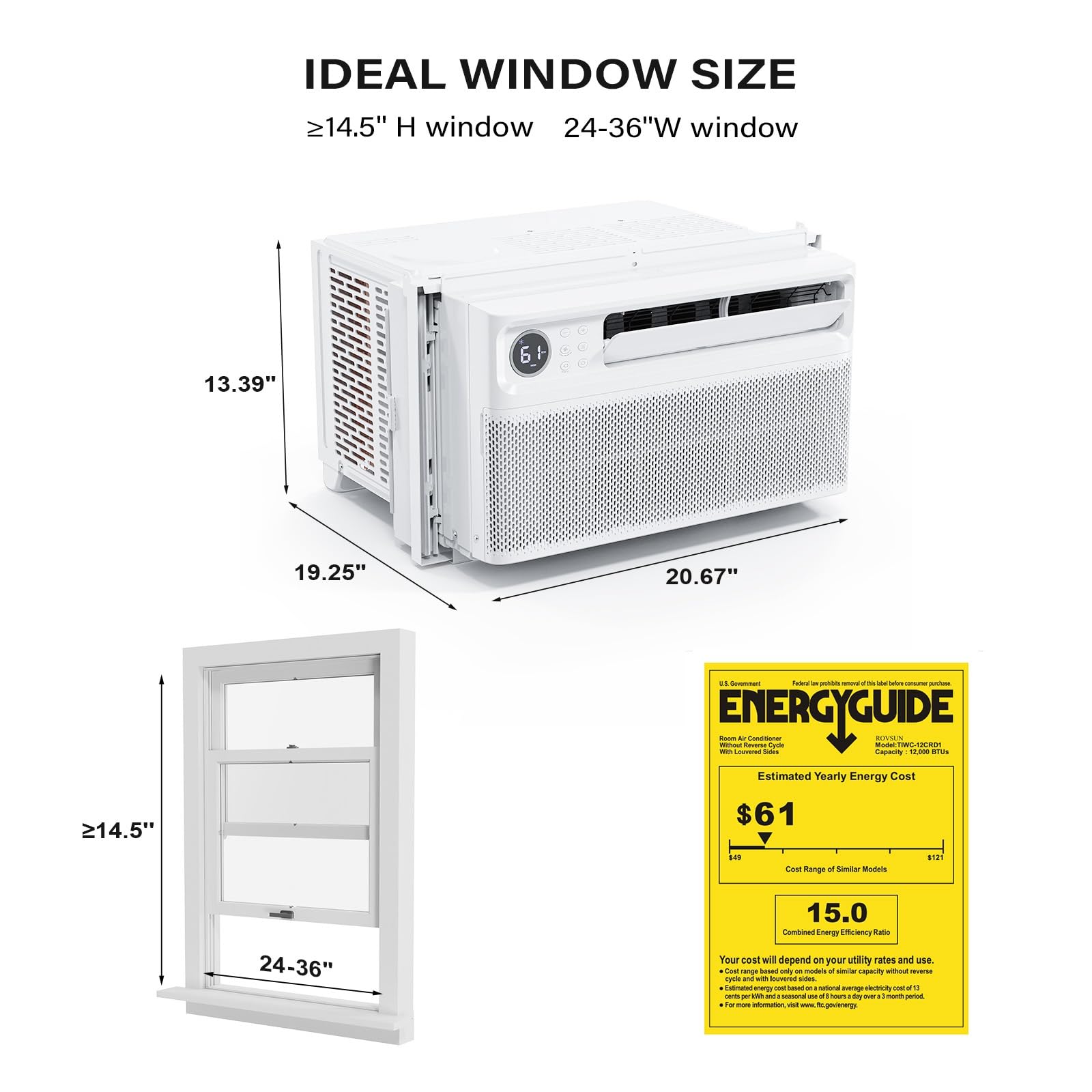 ROVSUN 12,000 BTU 115V Window Air Conditioner with Inverter & Wifi/APP & Install Kit