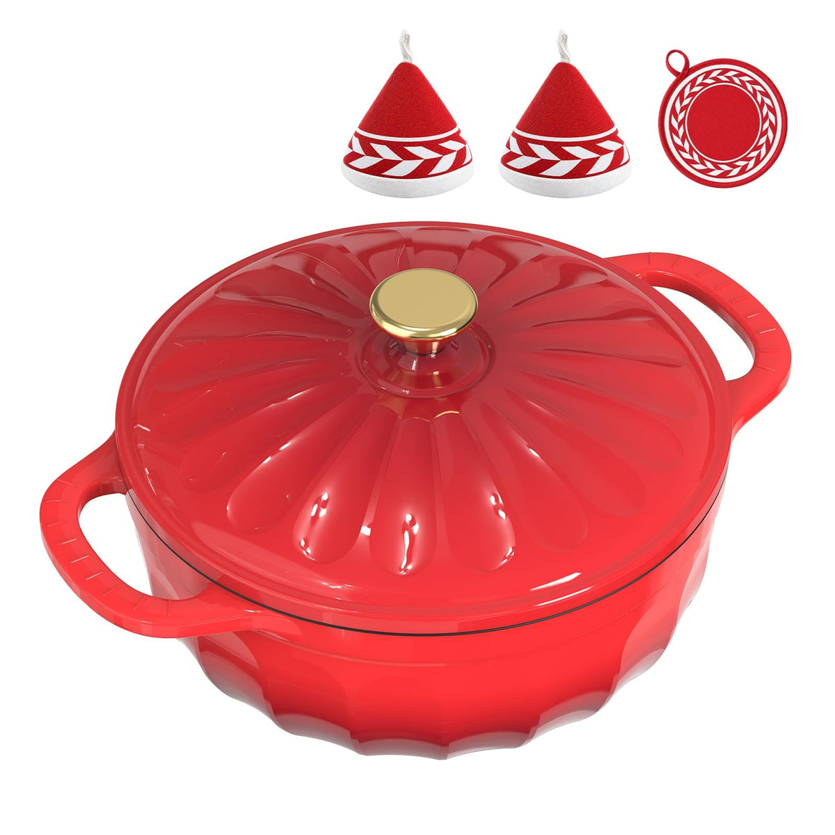 ROVSUN 7.5 QT Enameled Cast Iron Round Dutch Oven Red Gradient