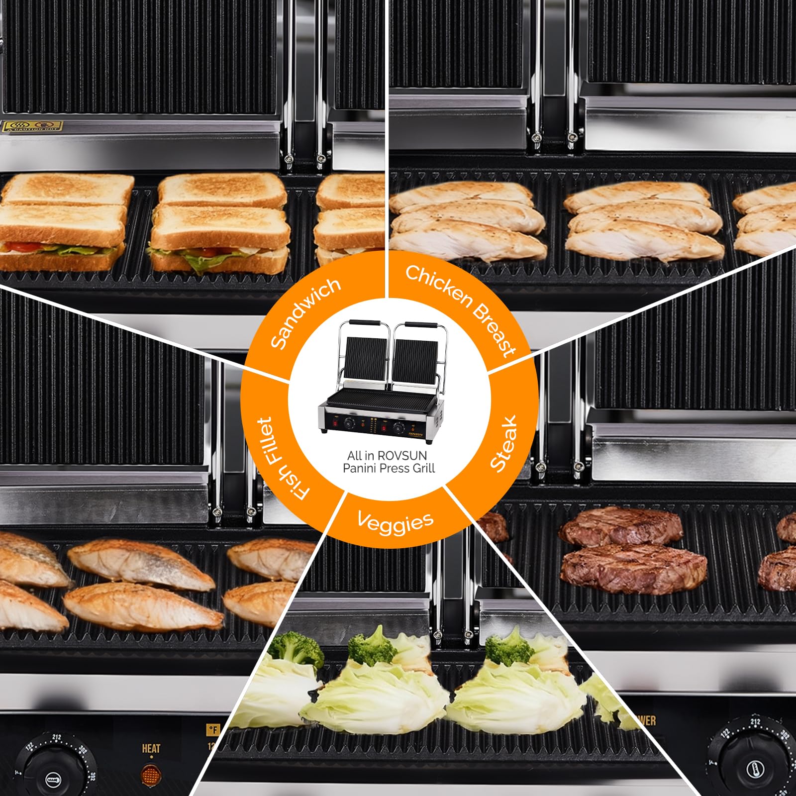 ROVSUN 22" 3600W 110V Commercial Panini Press Grill with Adjustable Temp