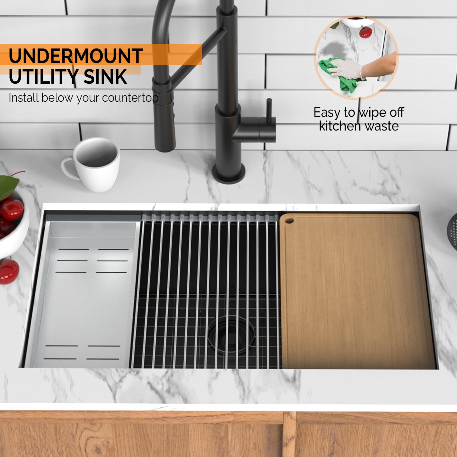 ROVSUN 33" X 19" Undermount Stainless Steel Sink for Kitchen Black