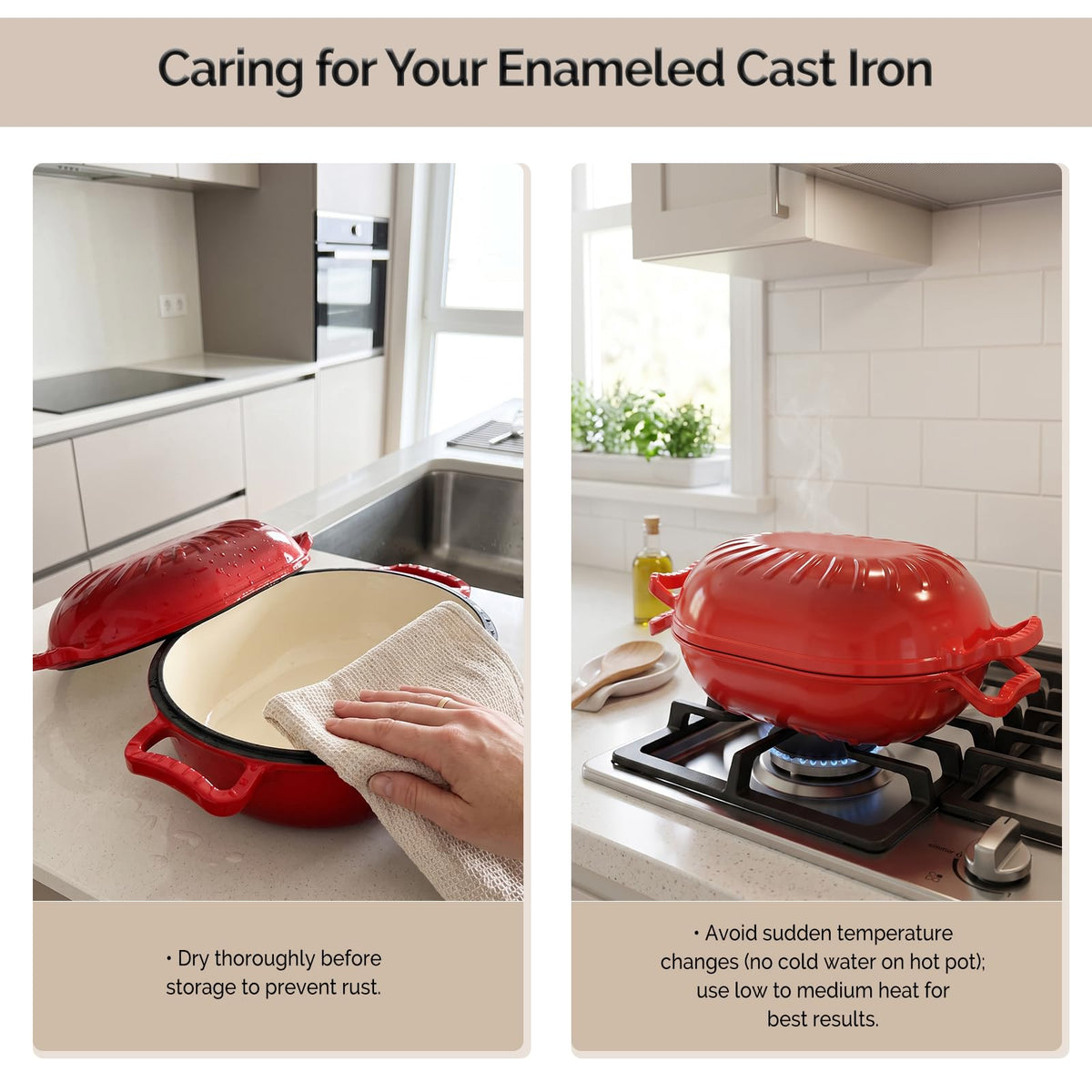ROVSUN 5 QT Oval Enameled Cast Iron Dutch Oven Pot Red