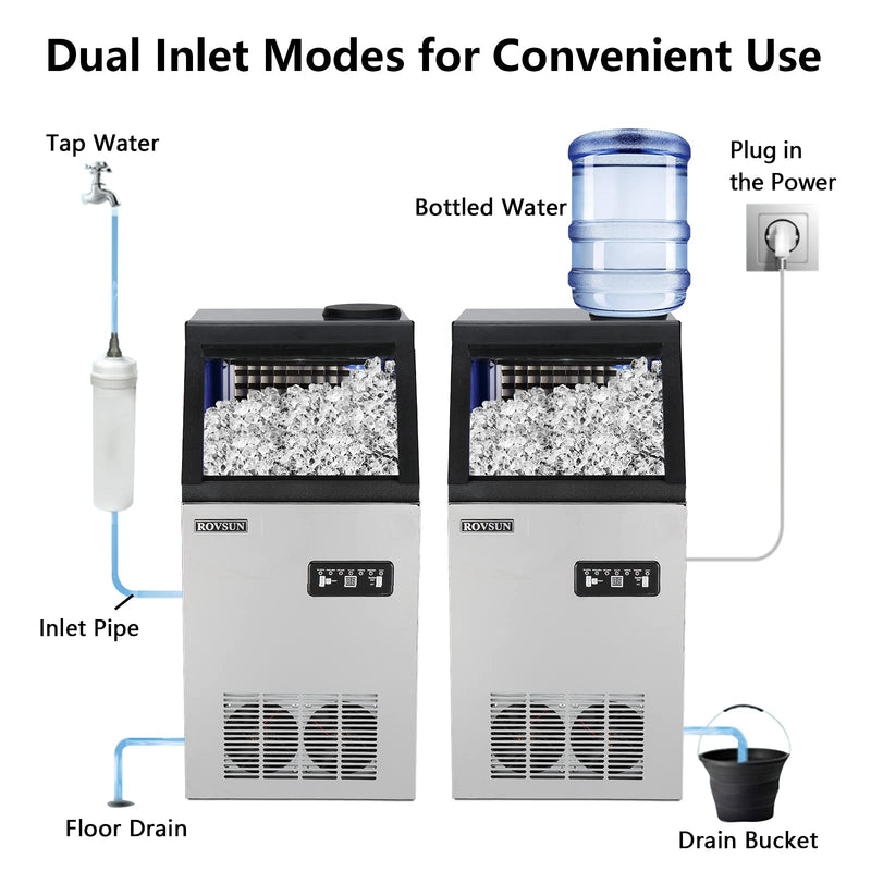 ROVSUN 150LBS/24h 115V Commercial Ice Machine Maker Countertop with 24lbs Storage Bin, Scoop & & Water Filter Kits
