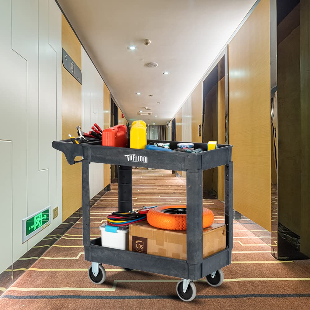 2-Tier 40" x 17" 550 lb. Capacity Plastic Utility Cart with Wheels Grey