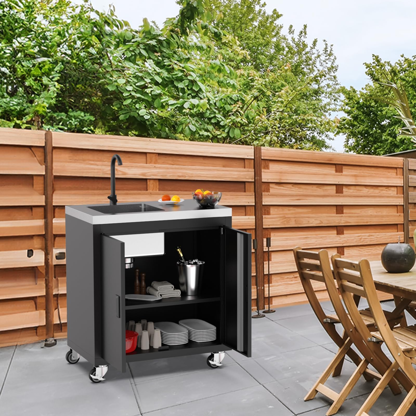 ROVSUN 35" x 20" Stainless Steel Utility Sink with Cabinet