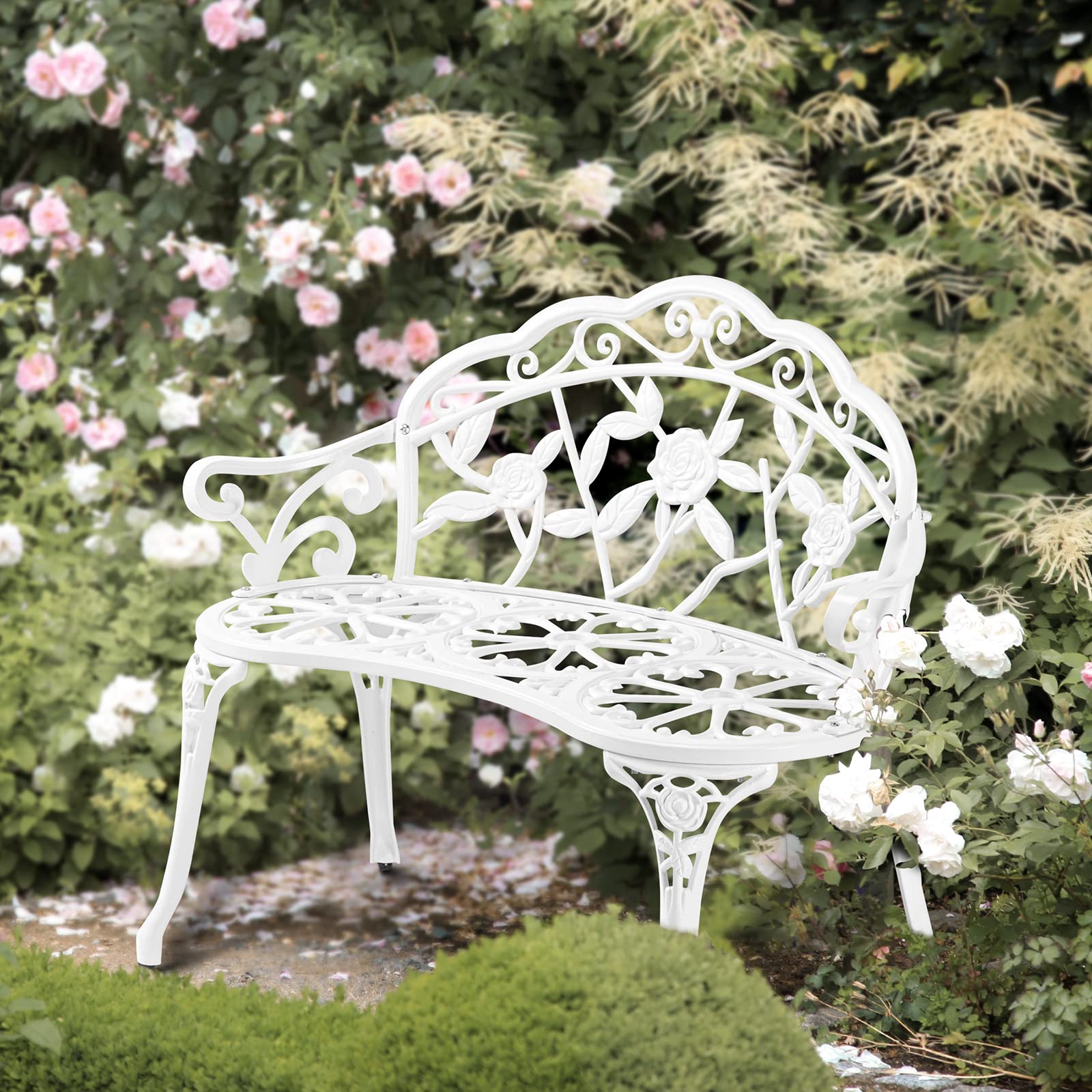 38.5" Outdoor Bench Cast Aluminium White