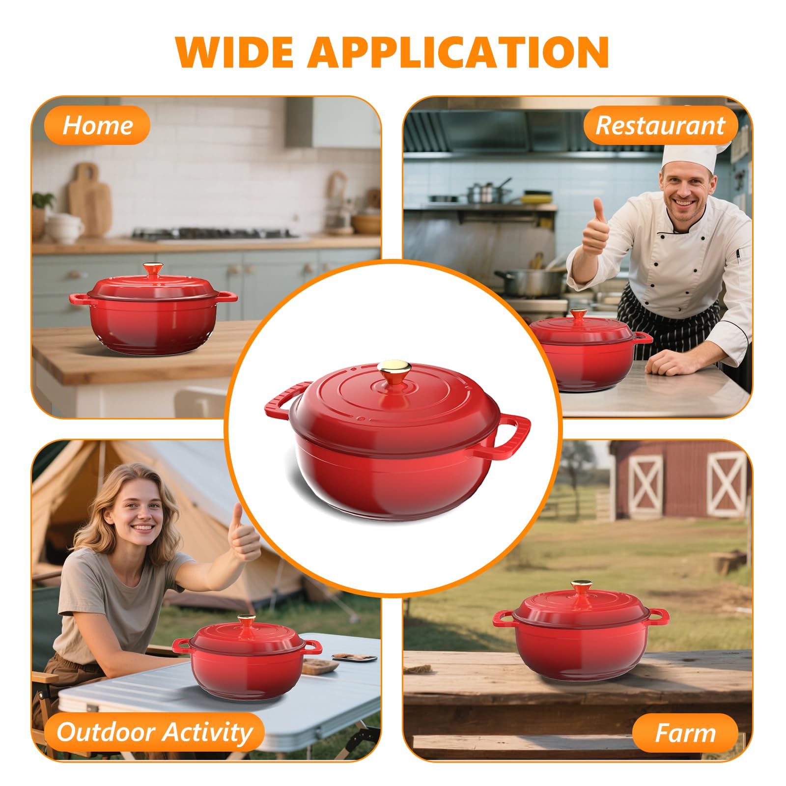 ROVSUN 6 QT Enameled Cast Iron Round Dutch Oven Red