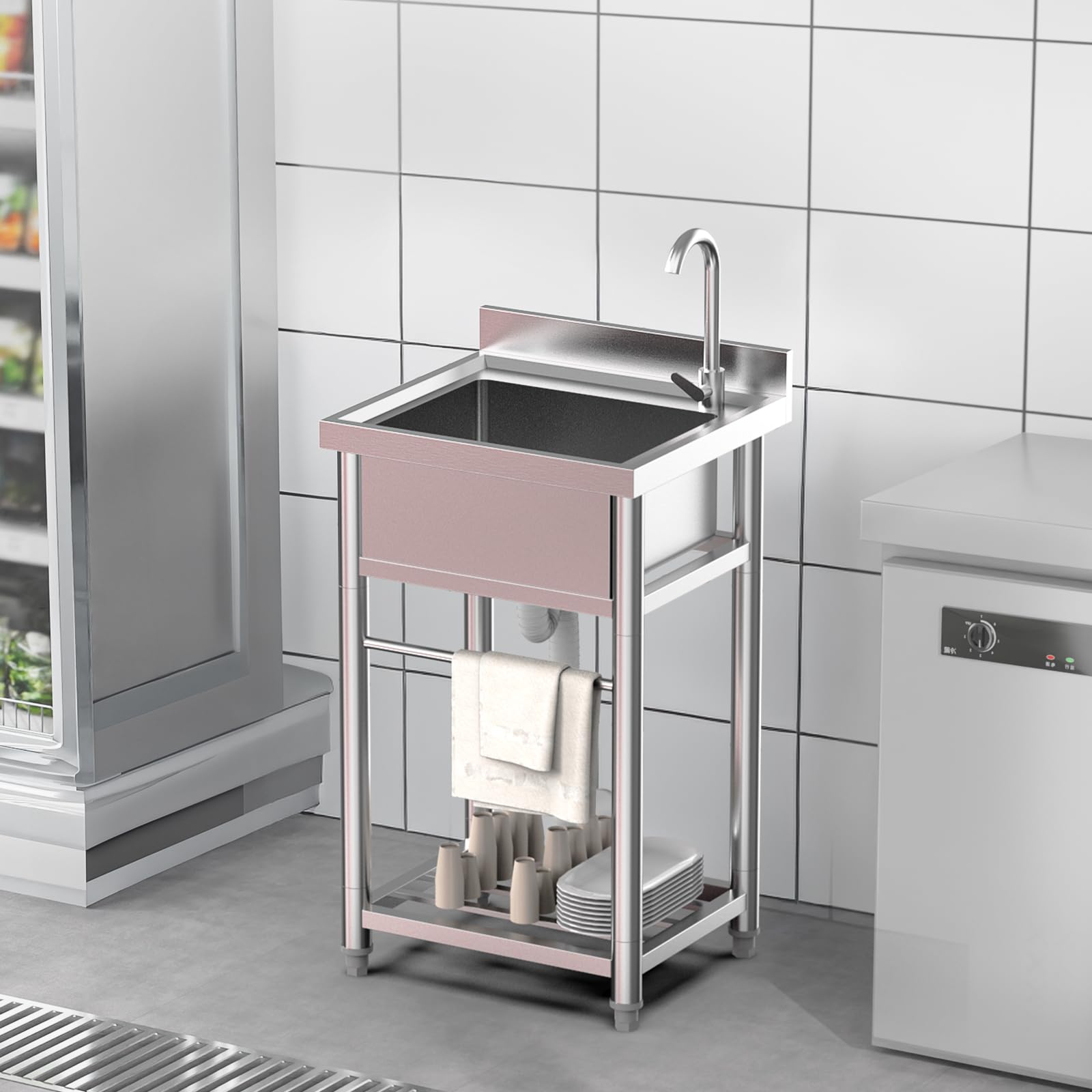 ROVSUN 22" x 20" One Bowl Stainless Steel Sink with Faucet