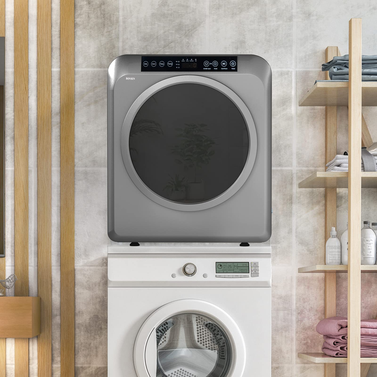 ROVSUN 3.5 Cu.Ft. 1,300W 110V Tumble Clothes Dryer with LED Touch Screen Grey