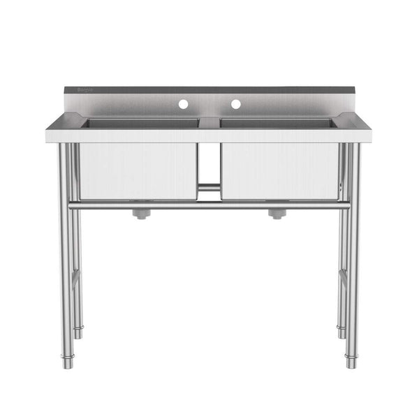 GGW 2-Compartment Commercial Sink With Pull-out Faucet, Stainless Steel Utility Sink, Free