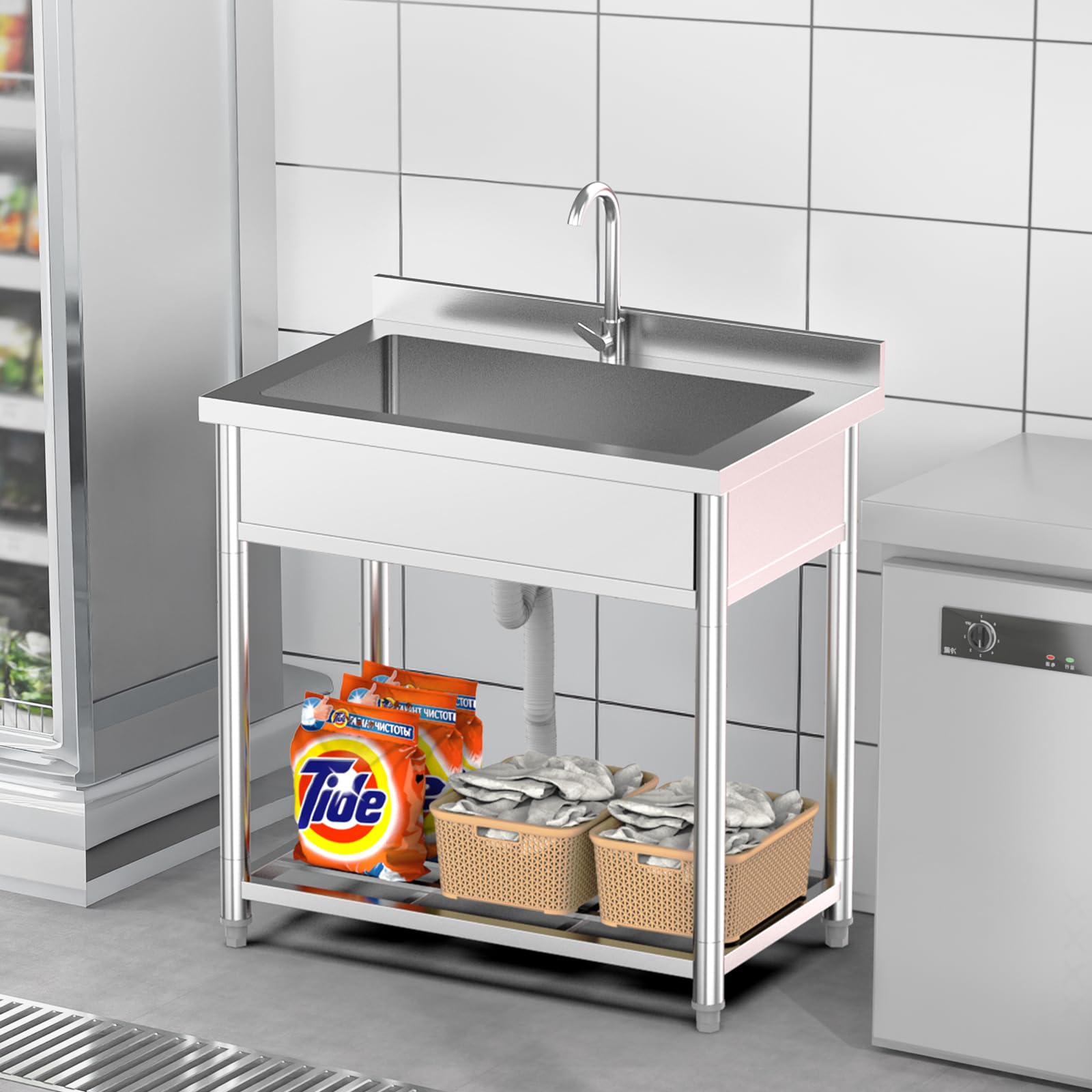 ROVSUN 35" x 22" One Bowl Stainless Steel Sink with Faucet