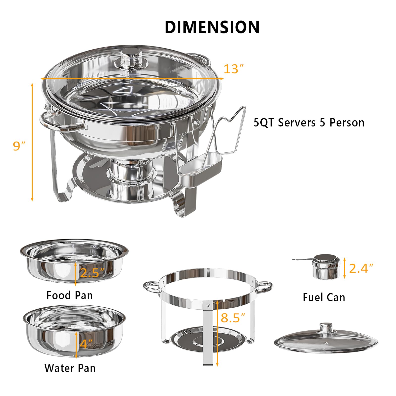 ROVSUN 5 QT Round Chafing Dish Set with Glass Lid & Lid Holder