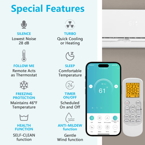 Zokop 9,000 BTU 19 SEER2 115V Mini Split Air Conditioner with Heat Pump & Install Kit