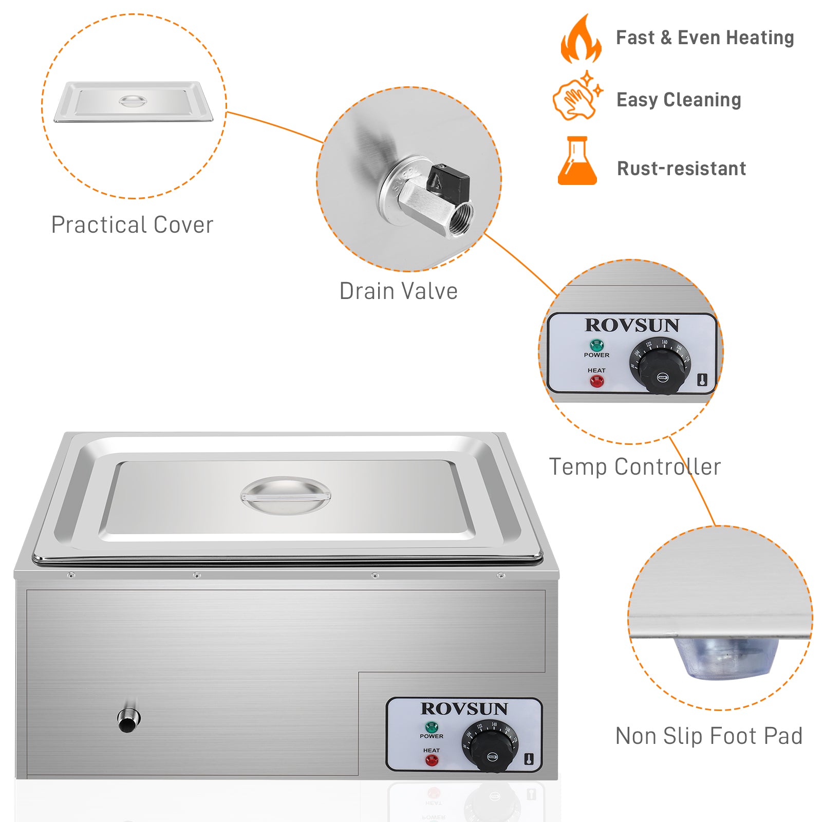 ROVSUN 21 QT 600W 110V Full Pan Electric Steam Table Food Warmer Countertop