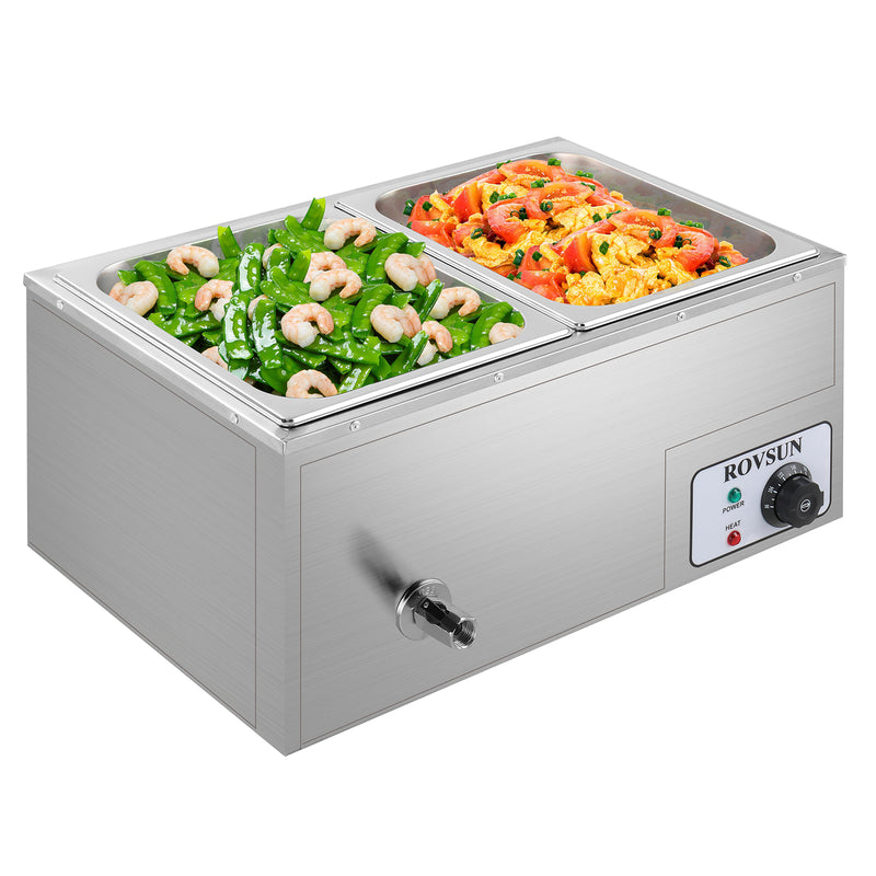 ROVSUN 21QT 600W 110V 2-Pan Commercial Food Warmer Electric Steam Table