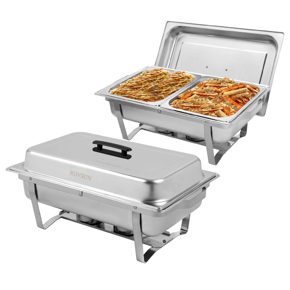 ROVSUN 8 QT Rectangle Chafing Dish Set with 2 Half Size Food Pans