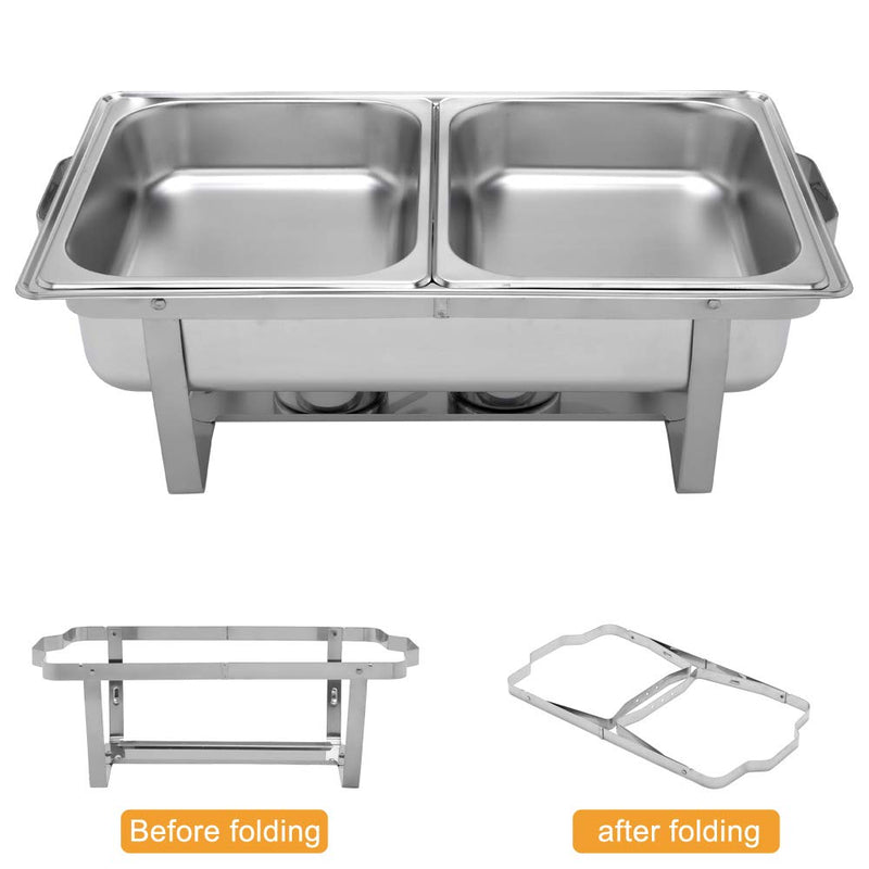 ROVSUN 8 QT Rectangle Stainless Steel Chafing Dish with 2 Half Size Food Pans 1/2/3 Packs