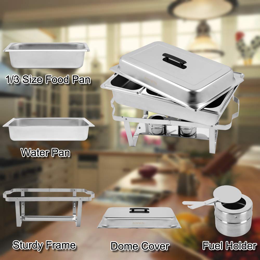ROVSUN 8 QT Rectangle Chafing Dish Set with 3x 1/3 Size Food Pans