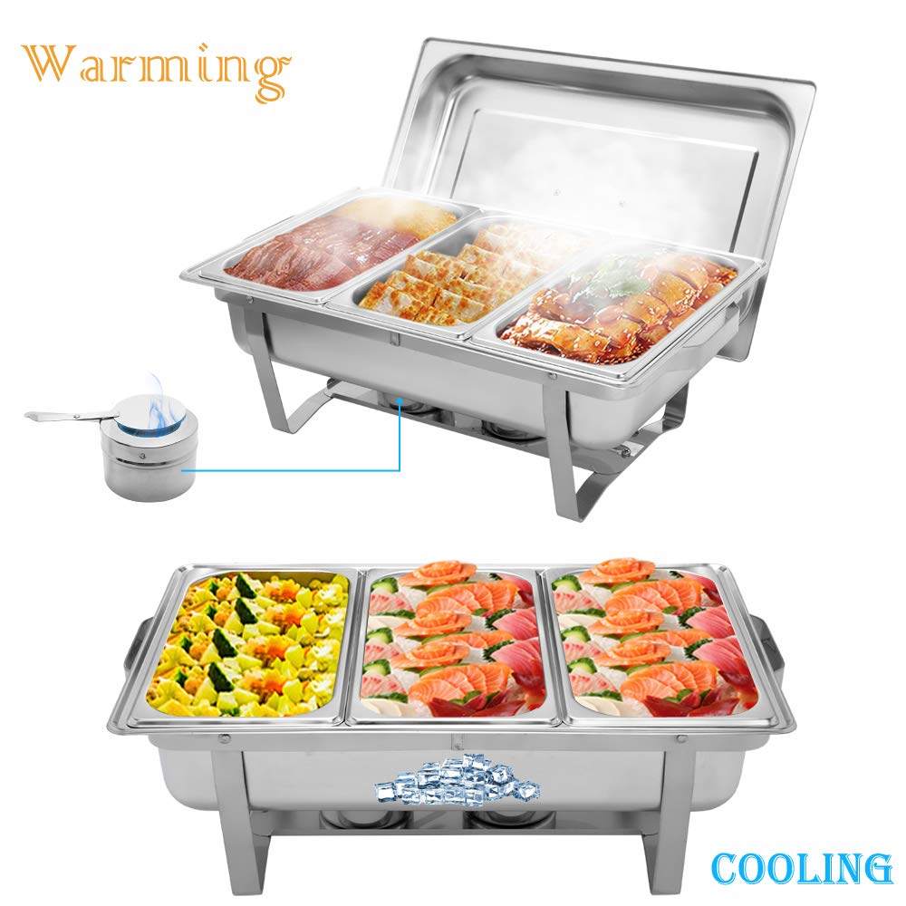 ROVSUN 8 QT Rectangle Chafing Dish Set with 3x 1/3 Size Food Pans