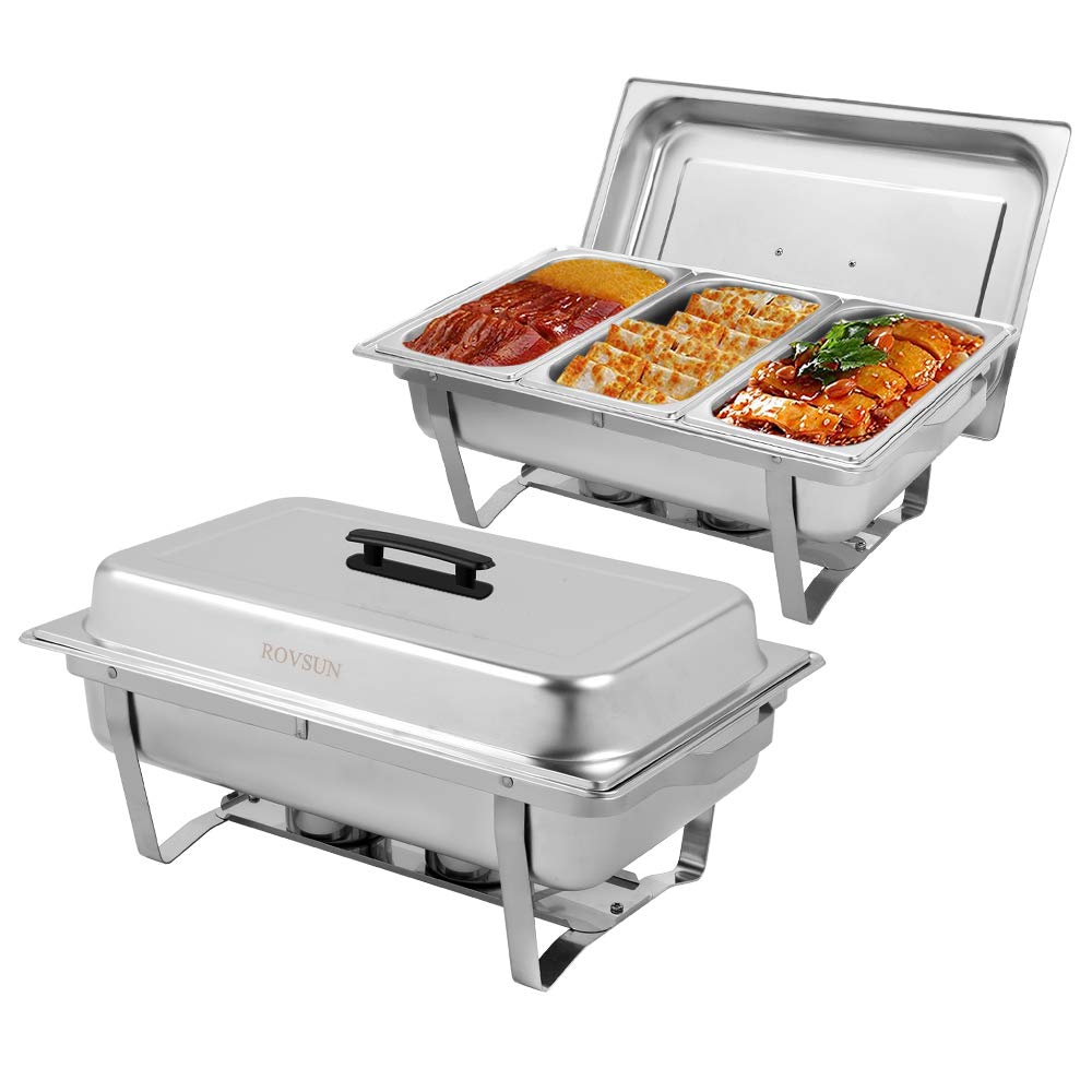 ROVSUN 8 QT Rectangle Chafing Dish Set with 3x 1/3 Size Food Pans