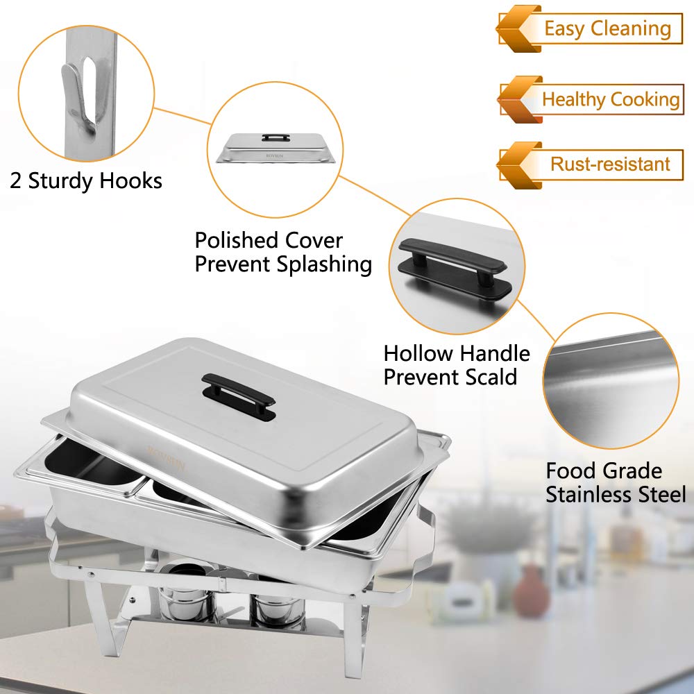 ROVSUN 8 QT Rectangle Chafing Dish Set with 3x 1/3 Size Food Pans