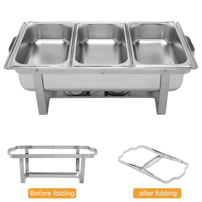 ROVSUN 8 QT Rectangle Stainless Steel Chafing Dish Buffet Set with 3x 1/3 Size Food Pans