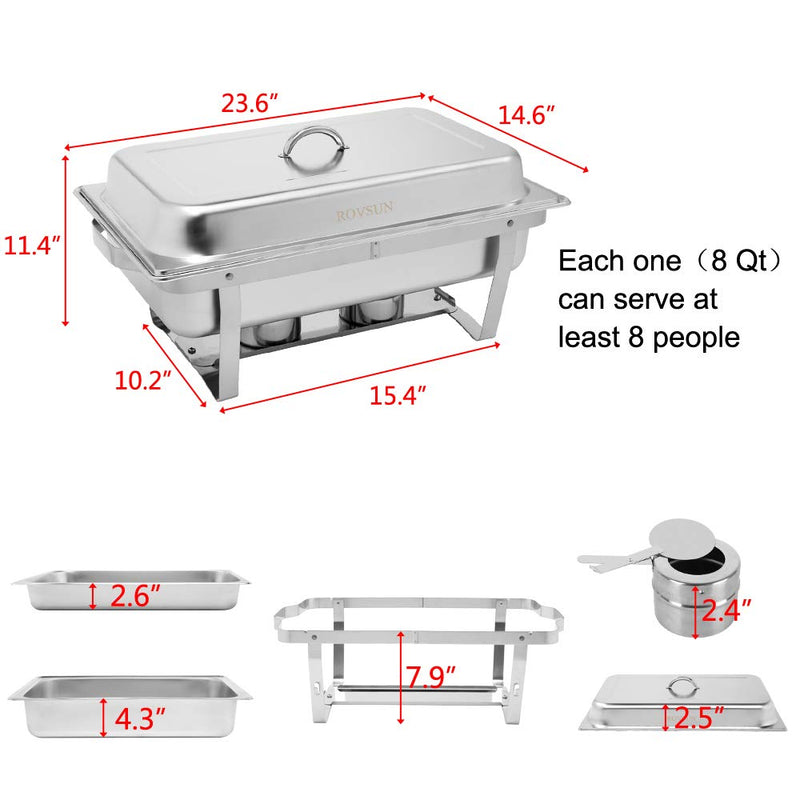ROVSUN 8 QT Rectangle Stainless Steel Chafing Dish Buffet Set with Full Size Pans