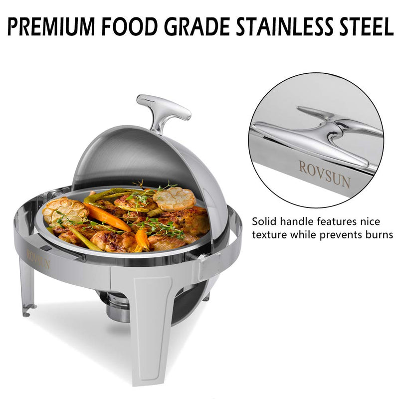 ROVSUN 6 QT Round Roll Top Stainless Steel Chafing Dish Buffet Set with Food Pan & Fuel Holders