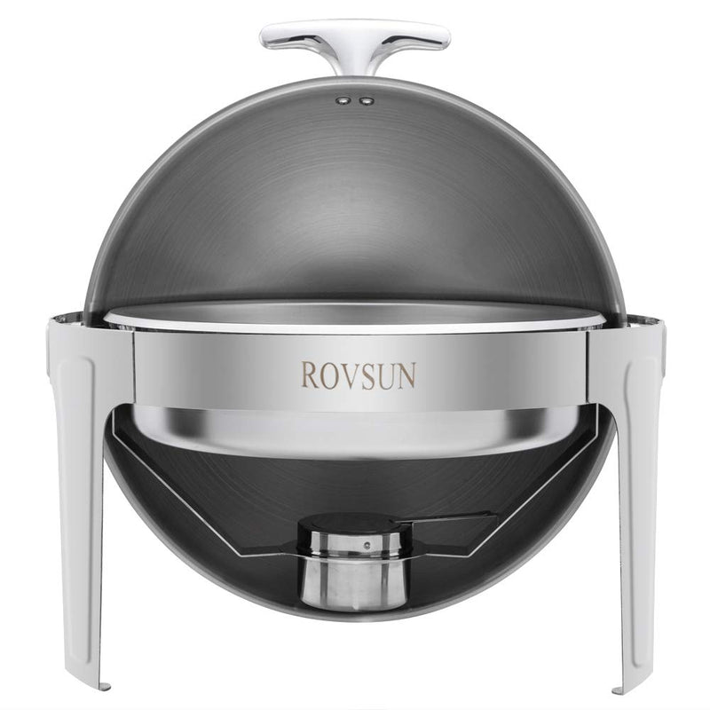ROVSUN 6 QT Round Roll Top Stainless Steel Chafing Dish Buffet Set with Food Pan & Fuel Holders 1/2/3 Packs