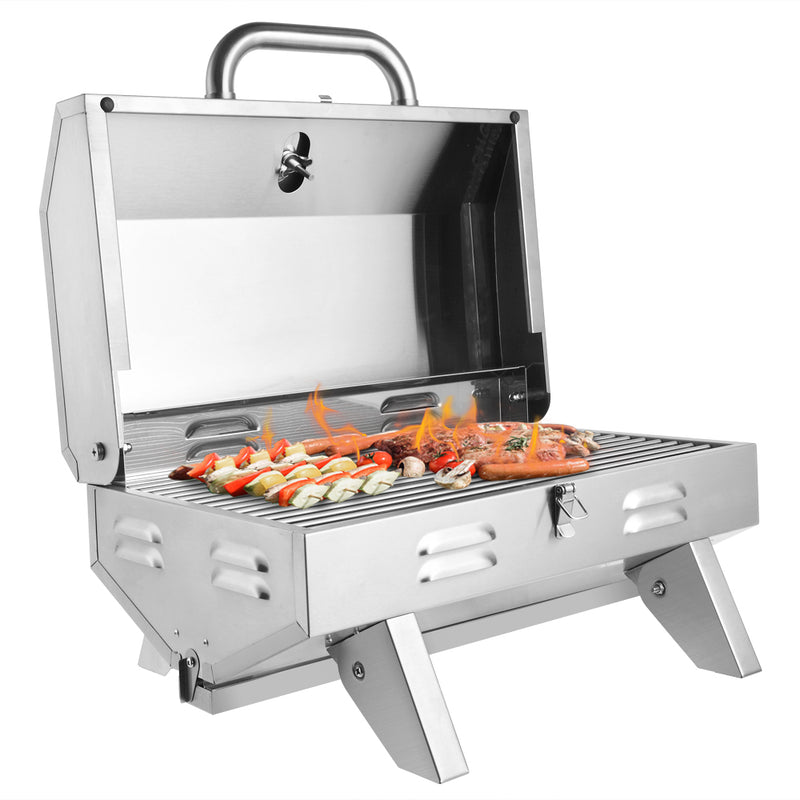 ROVSUN 1 Burner Portable Propane Gas Grill 12000BTU for Outdoor Camping Garden BBQ with Stainless Steel Body