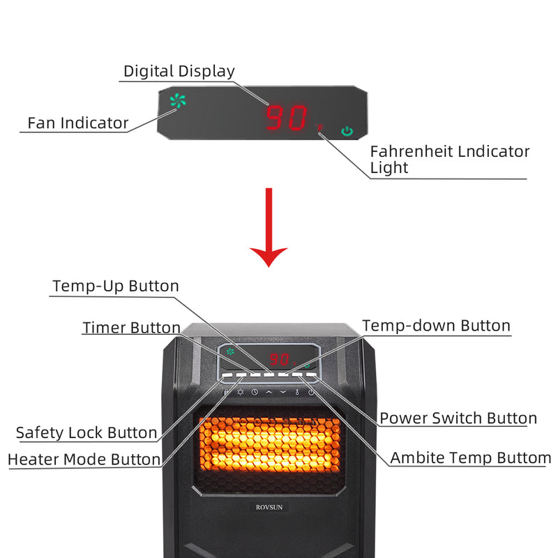 ROVSUN HT1188N Electric Infrared Quartz Heater Black