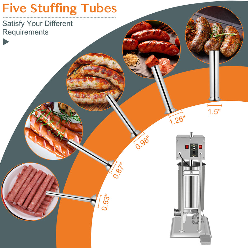 ROVSUN 10L Stainless Steel Sausage Stuffer Maker Meat Stuffer Heavy Duty with 5 Stuffing Tubes